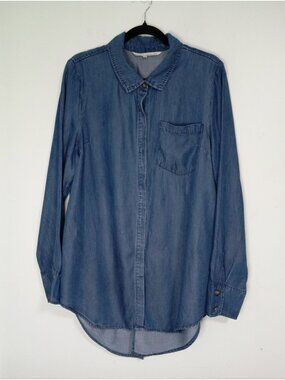 Rachel Roy Denim Blue Button-Up Shirt With Chest Pocket XXL